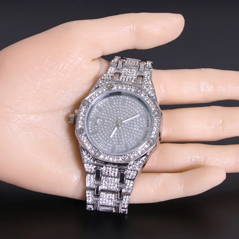 

2019 Luxury Brand Diamond Watch Quartz Hip Hop Gold Wristband Watches With Micropave CZ Stainless Steel Watch Clock Relogio Gift