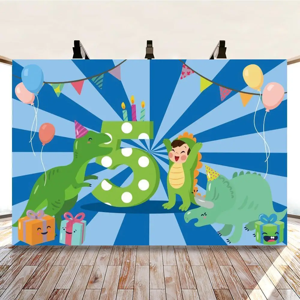 

Dinosaur Accompanies You To Open Gifts Blow Candles Background Boy Birthday Party Decoration Photography Studio Digital Backdrop