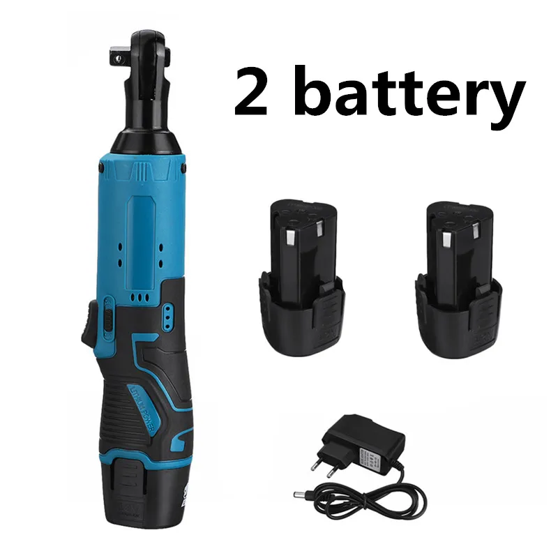 

57N.m Right Angle Wrench 12V Electric Wrench 3/8" Cordless Ratchet Rechargeable Scaffolding Tools with 2Pcs Battery Charger Kit