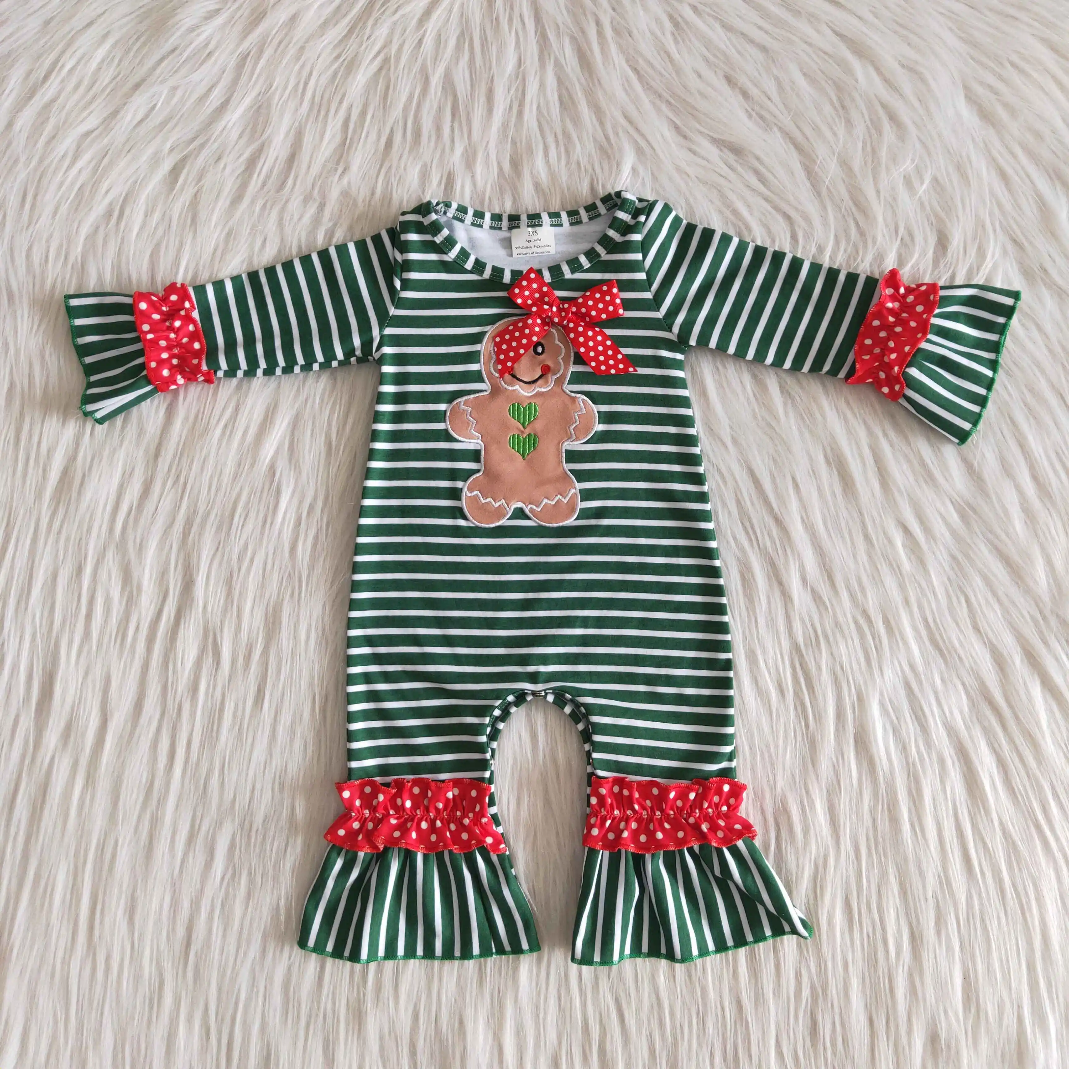 

Infant Boutique Romper cotton green stripe applique ginger baby boys and girls both available