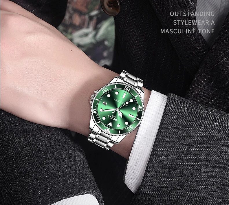 

Luxury Watch Men's Watches Explosions Business Luminous Green Wateres Ghost Shi Ying Men's Watches Stainless Steel Watch