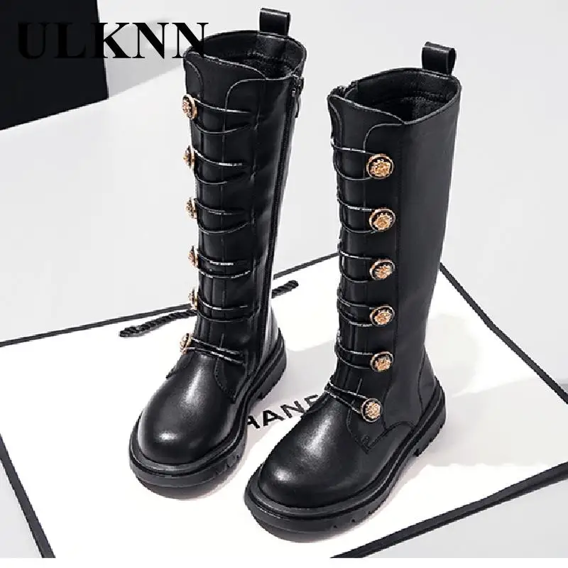 

Kids Martin Knee-high Boots Fashion Winter Leather Shoe For Children Girls Warm British Style Kids Shoe Winter Motorcycle Boots