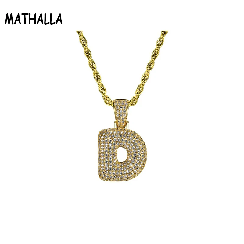 

MATHALLA Zircon Pavé Letter D Necklace and Pendant Men's and Women's Accessories Gold and Silver Hip Hop Jewelry Gifts