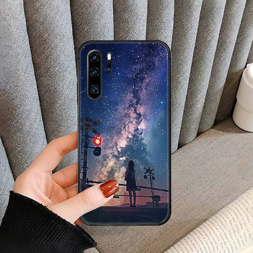 

Your Name Japan Cartoon Anime Phone case cover For Huawei P Mate Smart 10 20 30 40 Lite Z 2019 Pro black black funda luxury back