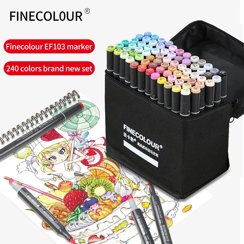 Finecolour EF103 художественный маркер 240 цветов профессиональный двойной наконечник Мягкая головка кисти спиртовые чернила масляные маркеры Комический дизайн товары для рукоделия