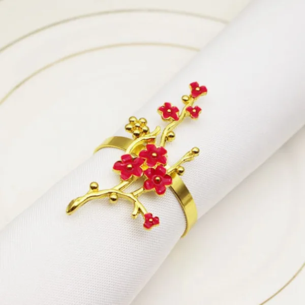 

6Pcs Napkin Ring Crystal Plum Blossom Napkin Clasp,Used for Wedding,Party,Dinner,Christmas,Holiday Decoration-Gold