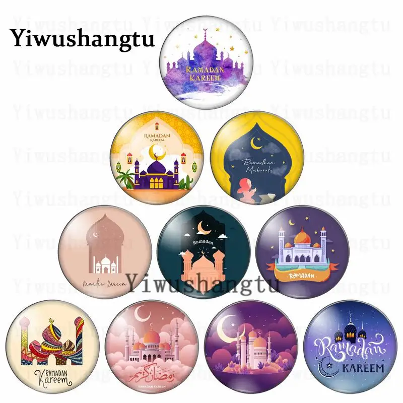 

Fashion ramadan kareem Castle figure 12mm/20mm/25mm/30mm Round photo glass cabochon demo flat back Making findings