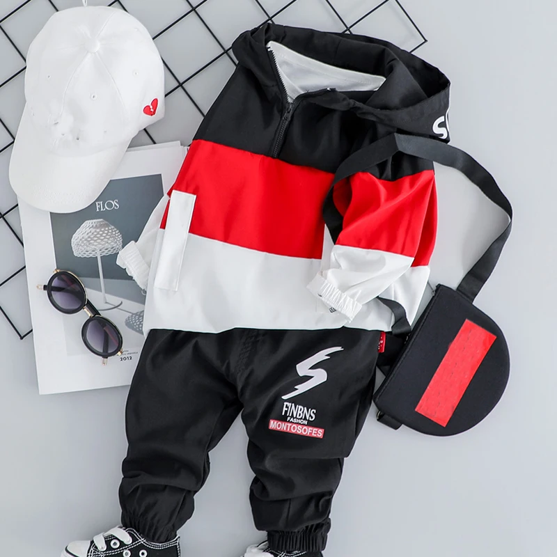 Комплект одежды в полоску с капюшоном для маленьких мальчиков и девочек