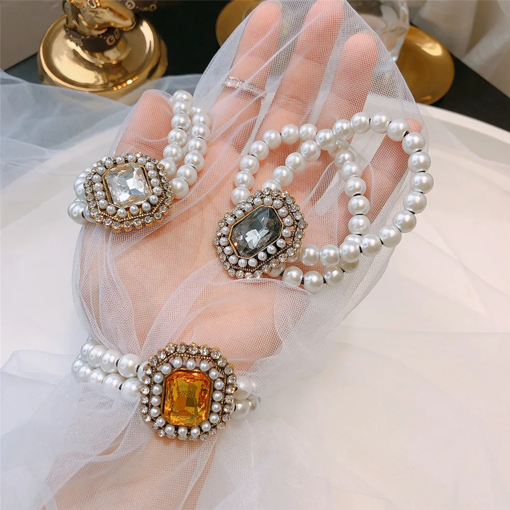 

Women Hair Ties Elastic Rubber Bands Girl Crystal Pearl Geometric Korean Scrunchies Head Accessories Handmade Wholesale