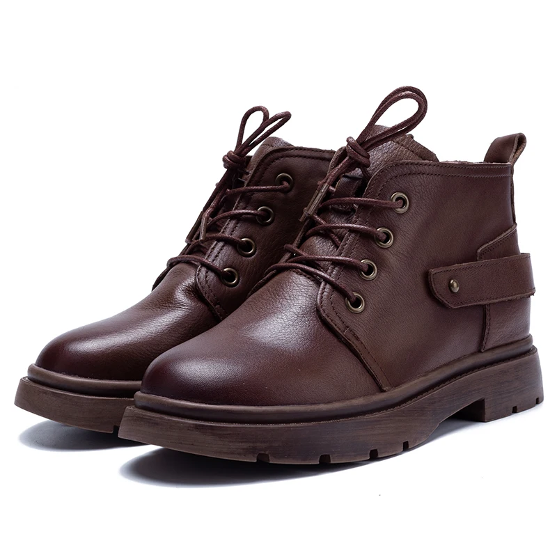 

Boots Female 2019 Autumn Leather Casual Shoes Women's Ankle Boots Platform Lace Up Lady Short Boots