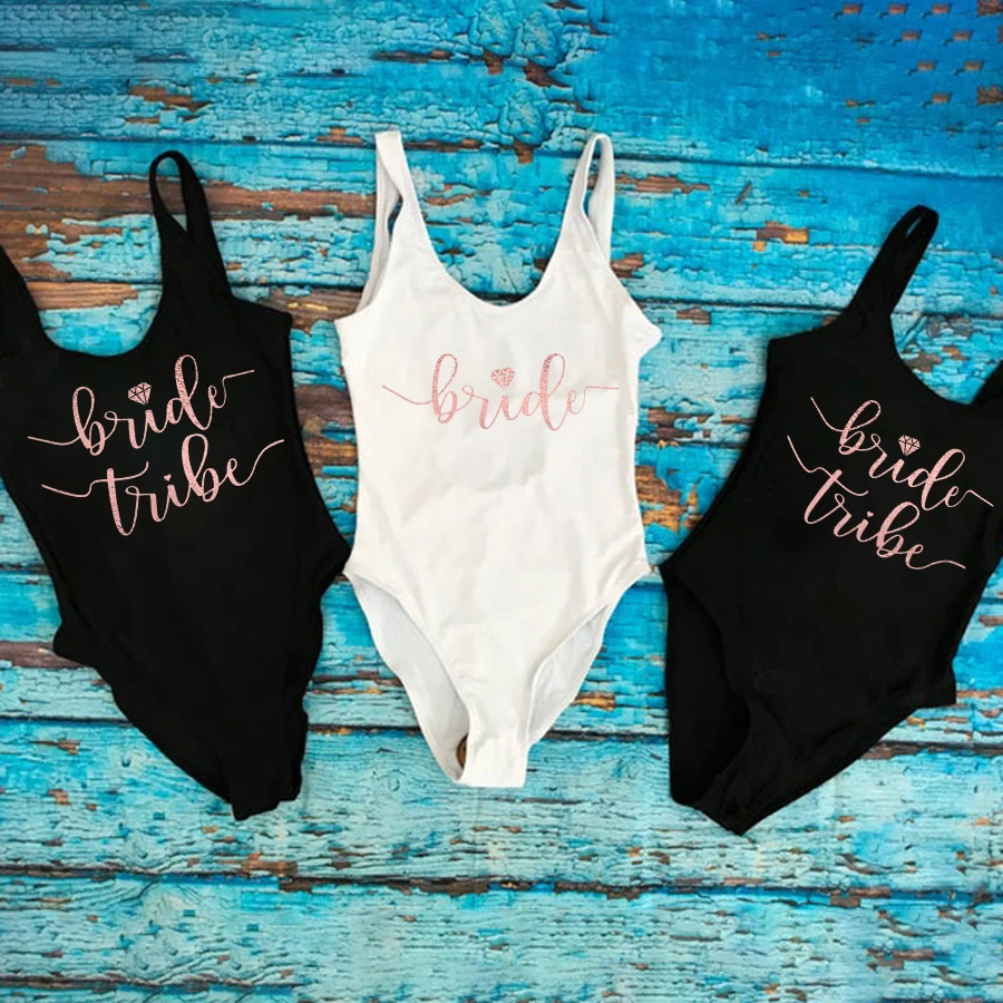 Купальник Bride Tribe One Piece Biquinis Feminino Bikini Maiô с розово-золотой печатью и открытой спиной.