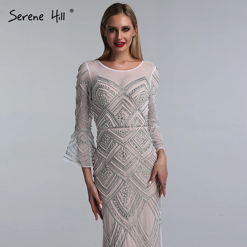 Дубай белый телесный роскошные сексуальные вечерние платья с длинным рукавом