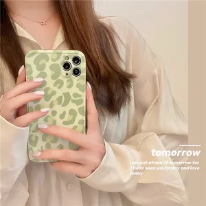 retro matcha green tea light color leopard art phone case for iphone 11 12 pro max xr xs max 7 8 plus 7plus case cute soft cover free global shipping
