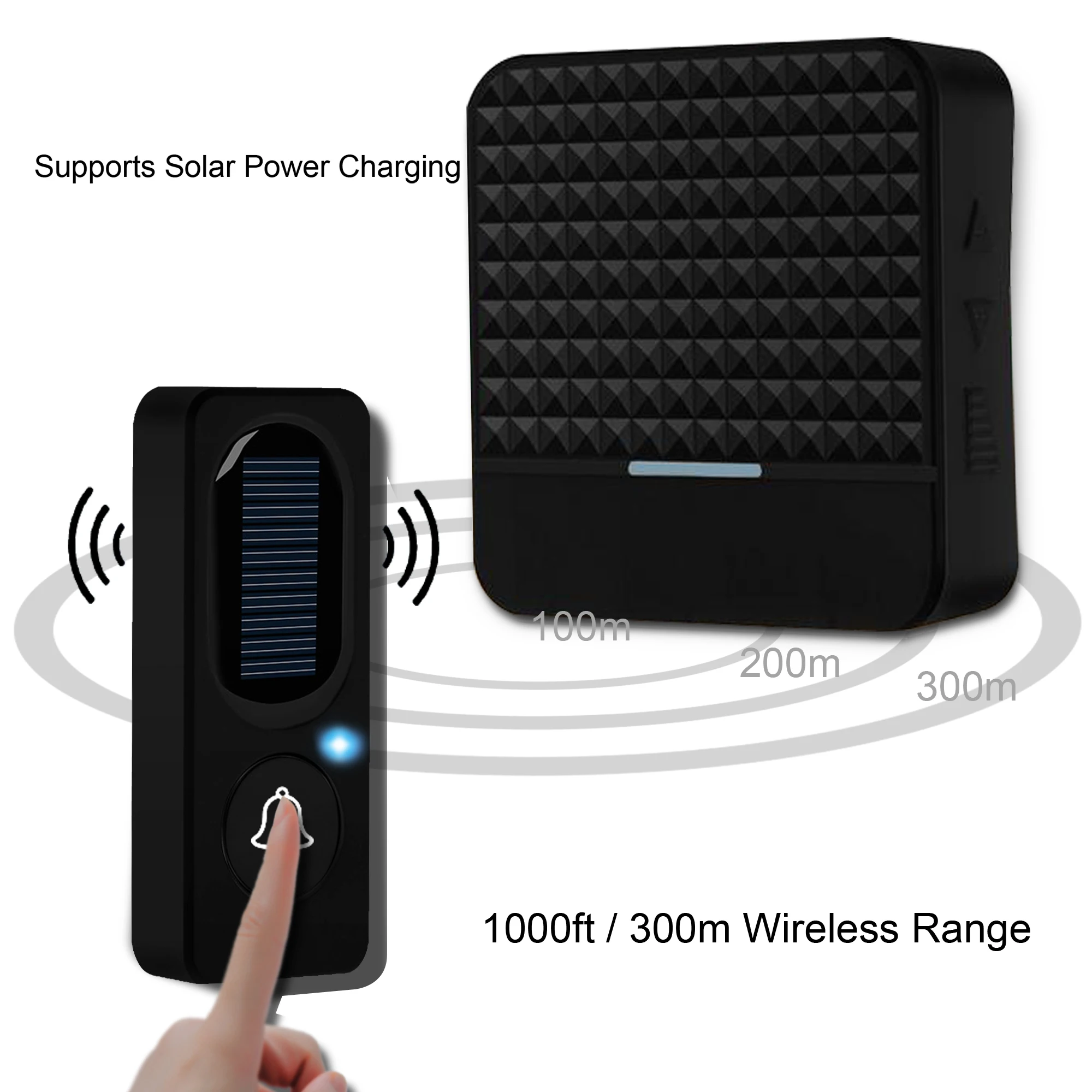 Max 300m Long Range Solar Power Wireless Waterproof IP65 Doorbell With Transmitter+ EU US UK Plug Receiver Door Bell Kit