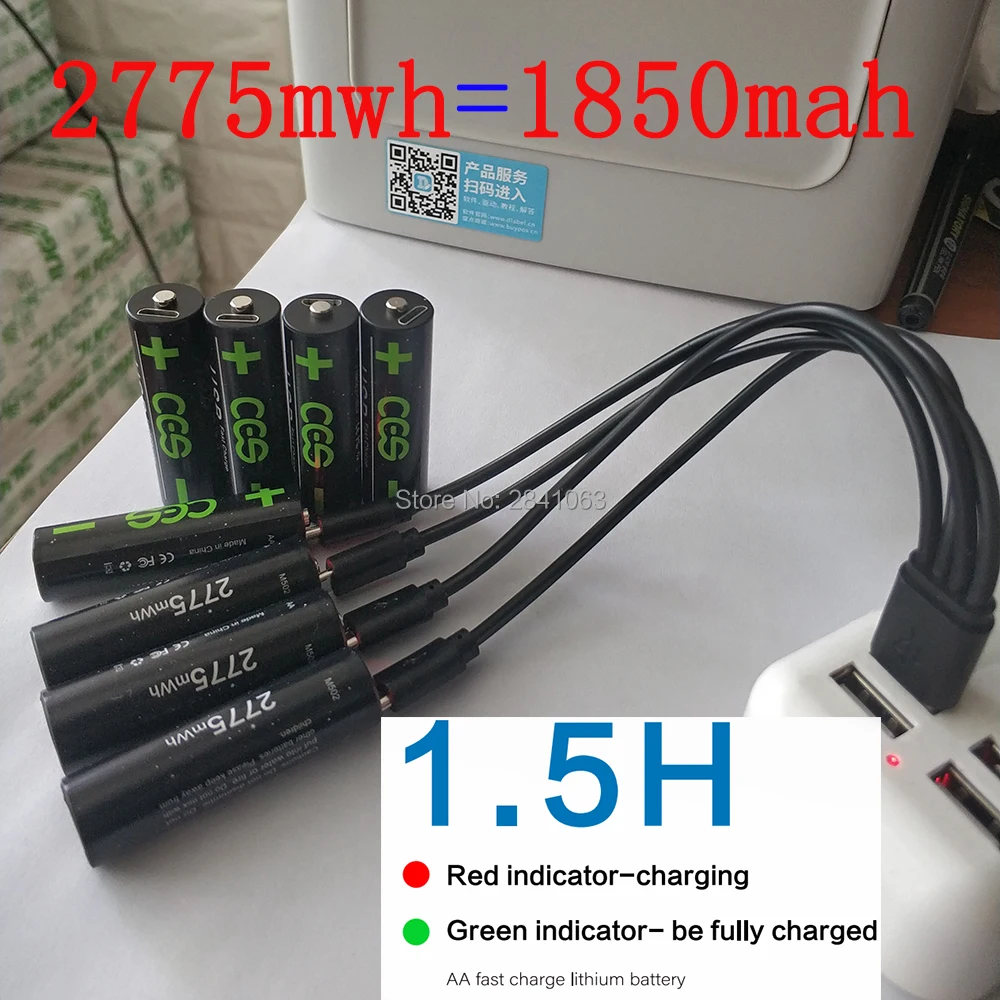

8pcs CES AA USB battery 1.5V 2775mwh li-polymer li-po usb rechargeable lithium li-ion battery usb AA 1850mah+usb cable