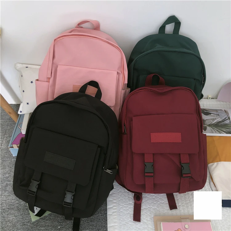 Harajuku сплошной цвет женский колледж большой емкости повседневное корейский рюкзак Ulzzang Мода ins Винтаж письмо рюкзак