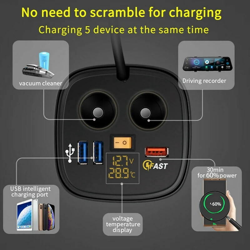 Новинка-Автомобильный держатель для прикуривателя вольтметр 12 В USB разъем