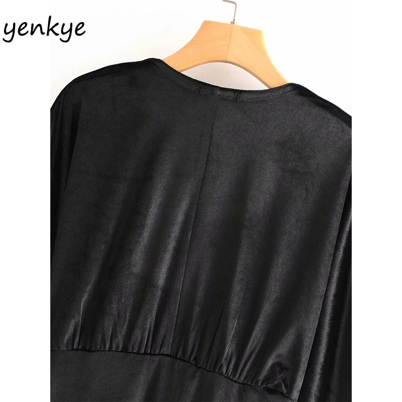 Винтажное черное бархатное платье женское вместительное весеннее мини-платье с