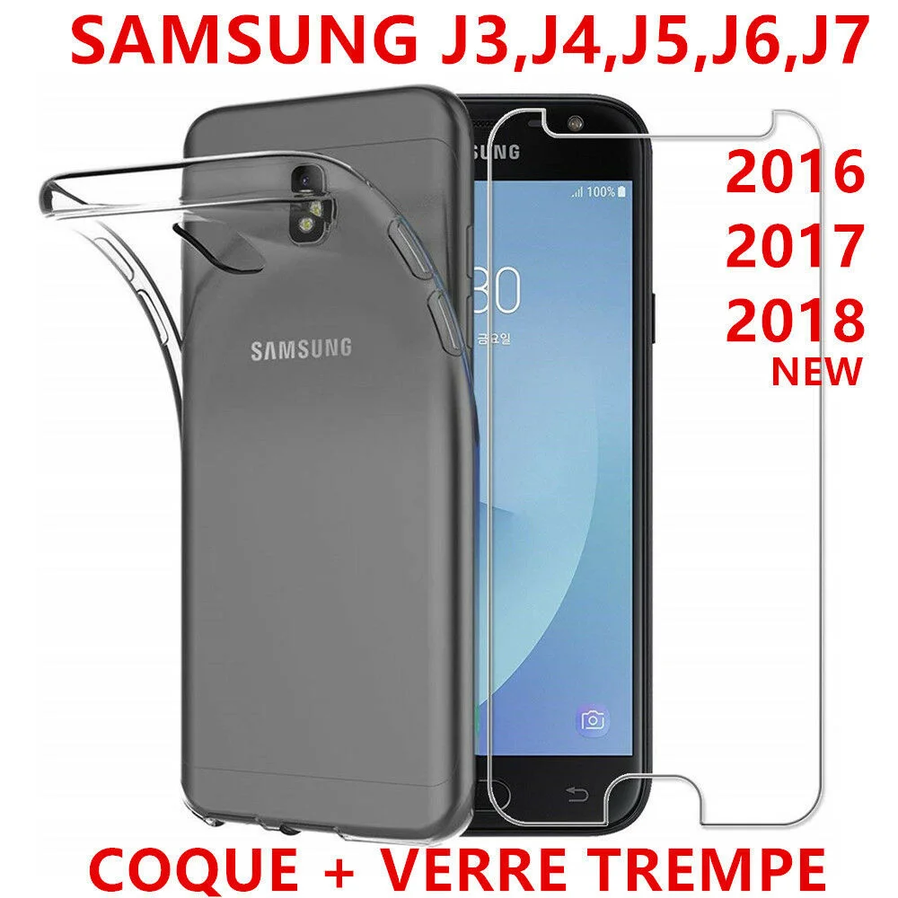 

POUR FOR SAMSUNG J3/J4/J5/J6/J7 CASE COQUE TPU + VITRE VERRE TREMPE