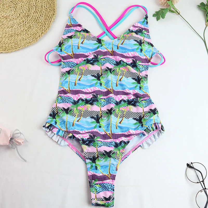 

New 2021 Sexy One Piece Swimsuit Female Women Vintage Retro Bathing Suit High Cut Flower Swimwear Backless Monokini