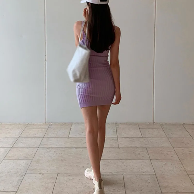 

ETOSELL Women's Dress Solid V-Neck Sexy Backless Bodycon Knitted Mini Dress