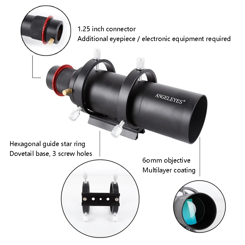 

Angeleyes 60mm Compact Deluxe Guide Scope Finder Eyepiece 1.25Inch Focuser with Bracket for Astronomy Telescope