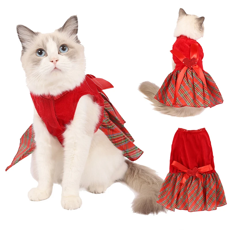 

Universal British Style Pet Christmas Skirts Cute Beautiful Christmas Style Lattice Pet Clothing Dog Sweet Bow-knot Skirts