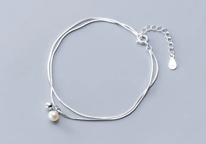 

По-настоящему. Аутентичные 925 пробы серебряные ювелирные изделия двойной ряд/Слои snakebone браслет цепочка с жемчугом ручной работы GTLS823