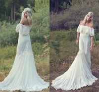 2020 bohemian styles a line cheap wedding dress hippie bohemian bridal dress ivory lace cap sleeve chiffon bridal gowns