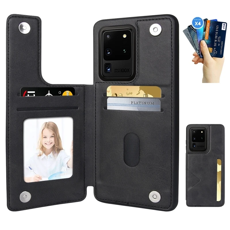 

Leather Card Slot Case for Samsung Galaxy S21 Ultra Note 20 Ultra S20 S10 Plus Case Flip Wallet Cover with Photo Hard Back Cover