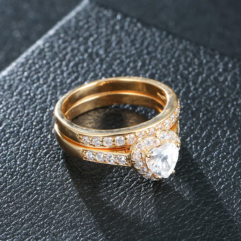 Damesring Kroon Hartvormig Bruiloft Verlovingsring Ingelegd Kleurrijk Veelkleurig Strass Mode glamor Paar Sieraden Geschenken|Кольца для