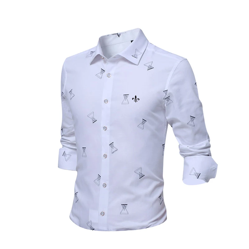 Принт песочные часы мода Blusa Camisa Social Masculina Dudalina с длинным рукавом Slim Fit рубашка мужская Цветочная одежда пуловер Белый мужской - Цвет: DCZ5692-WHITE