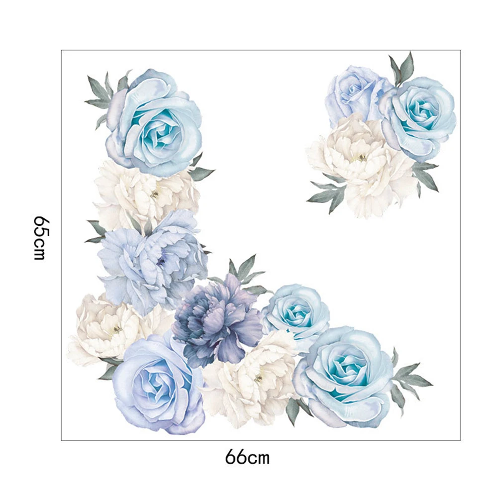 Light blue peony flower combination wall sticker Background self-adhesive Home decoration stickers | Дом и сад