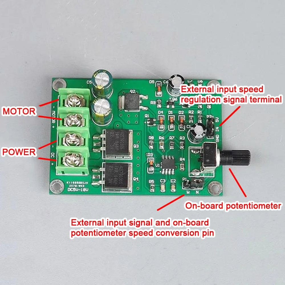 

15A DC Motor Mini Speed Controller DC5-18V High Power PWM 0%-100% Permanent Magnet Small Motor Stepless Speed Control Board