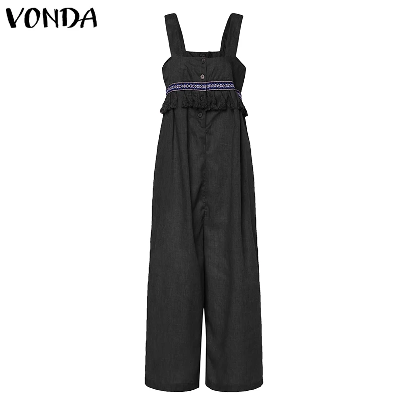 VONDA Plus Siz Комбинезоны женские Комбинезоны летние широкие брюки сексуальные без рукавов с кисточками Vinatge Комбинезоны повседневные брюки