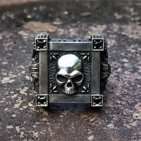 gothic stainless steel seal skull ring vintage black cz crystal signet rings mens punk biker jewelry