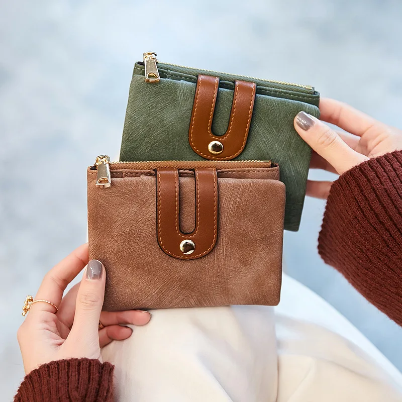

Short Purse Retro Women's Wallet with Zipper Folding Wallet Women Simple Pu Leather Wallets for Women Luxury Women's 2021