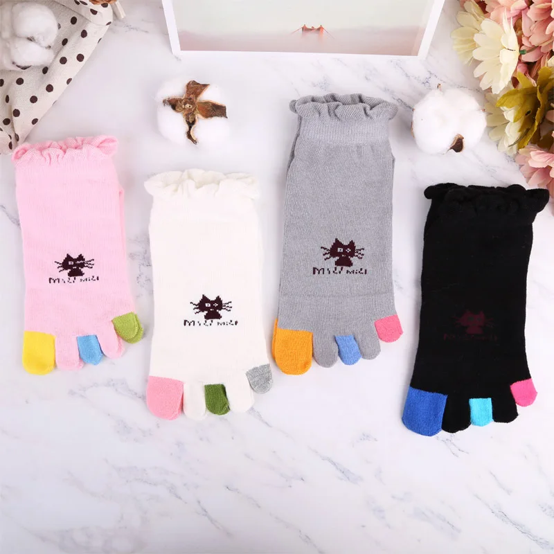 

1 Pairs Japanese Style Cotton Women Five Finger Socks Casual Cartoon Cat Cute Funny Girl Ankle Sock Set Toes Socks MKG530