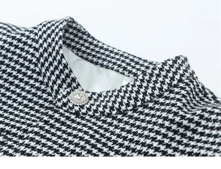 

Retro Houndstooth Plaid Jacket 2020 Autumn New Fashion Single Breasted Crop Top SHort Tweed Jacket Female Coat Clothes