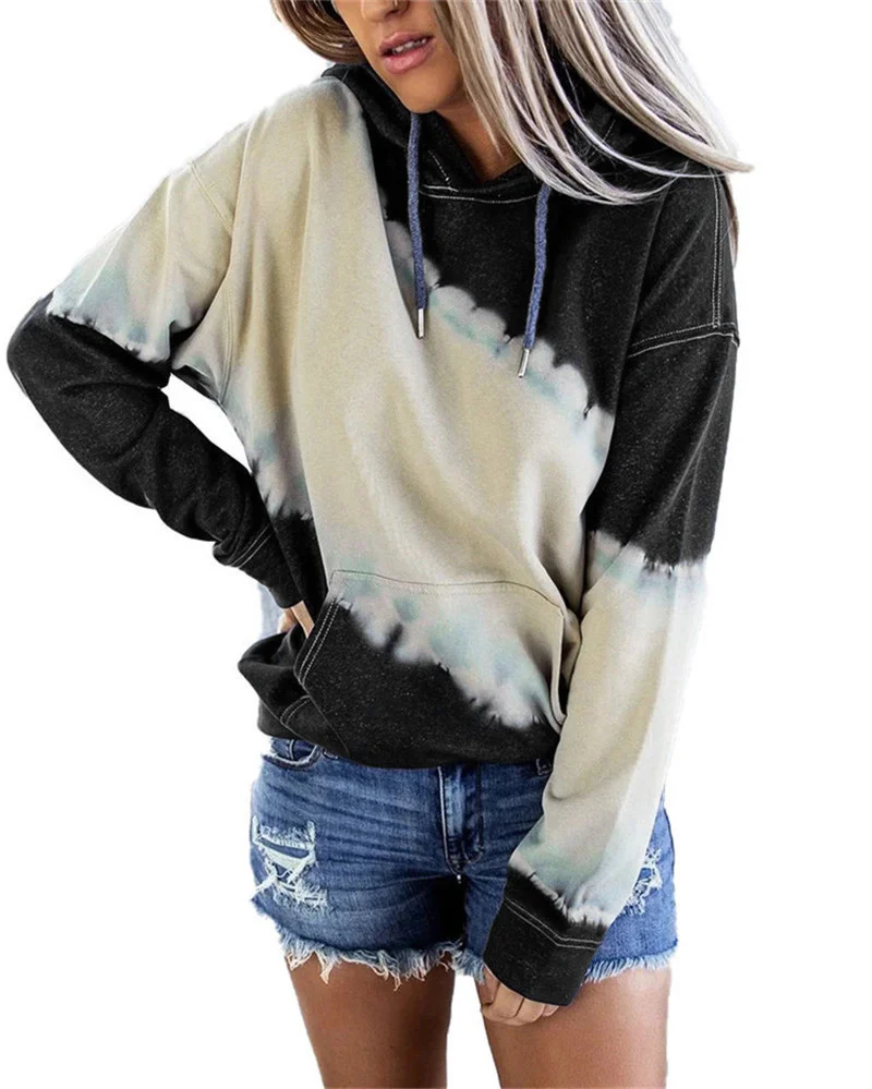 

2021 Fall/Winter Women's Loose Sweatshirt Tie Dye Printed Long Sleeve Chic Hooded Sweatshirt Oversized Em*