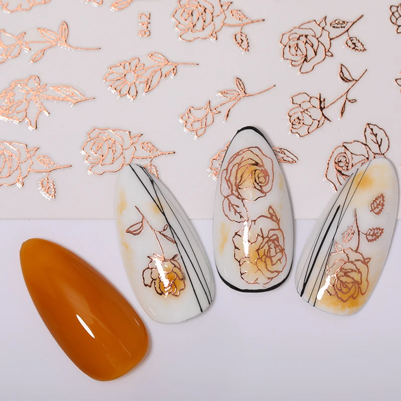 1 шт. 3D наклейки для ногтей с золотым розовым узором неправильная полоска