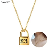 custom lucky number charm necklace for women gift stainless steel chain padlock pendant date engrave collar jewelry accessories