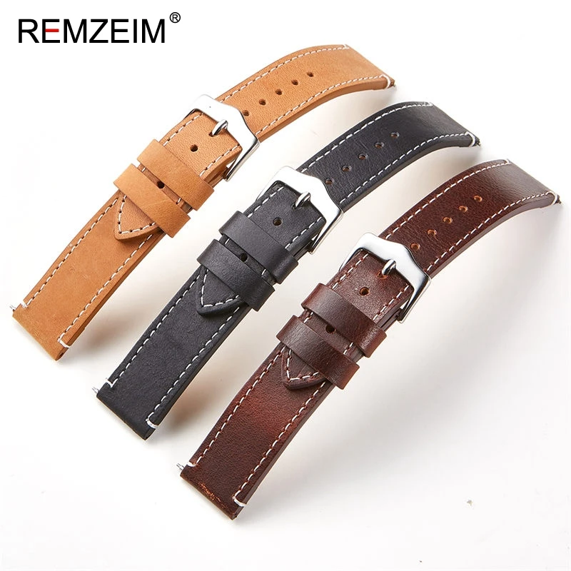 Ремешок REMZEIM из вощеной кожи для Samsung Galaxy Watch 46 мм 42 Active 2 40 44 кожаный браслет Gear S3 S2 22