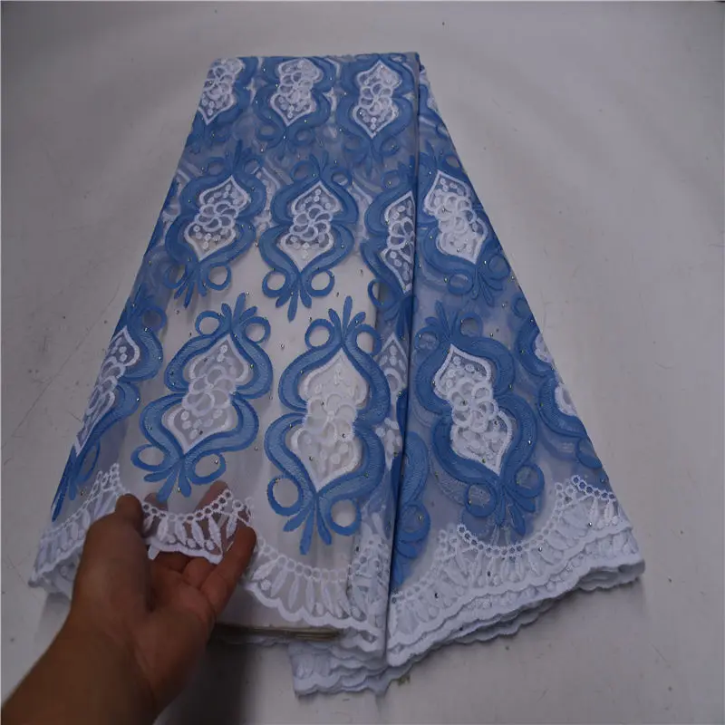 Гипюр африканская французская кружевная ткань высокого качества с камнями белая