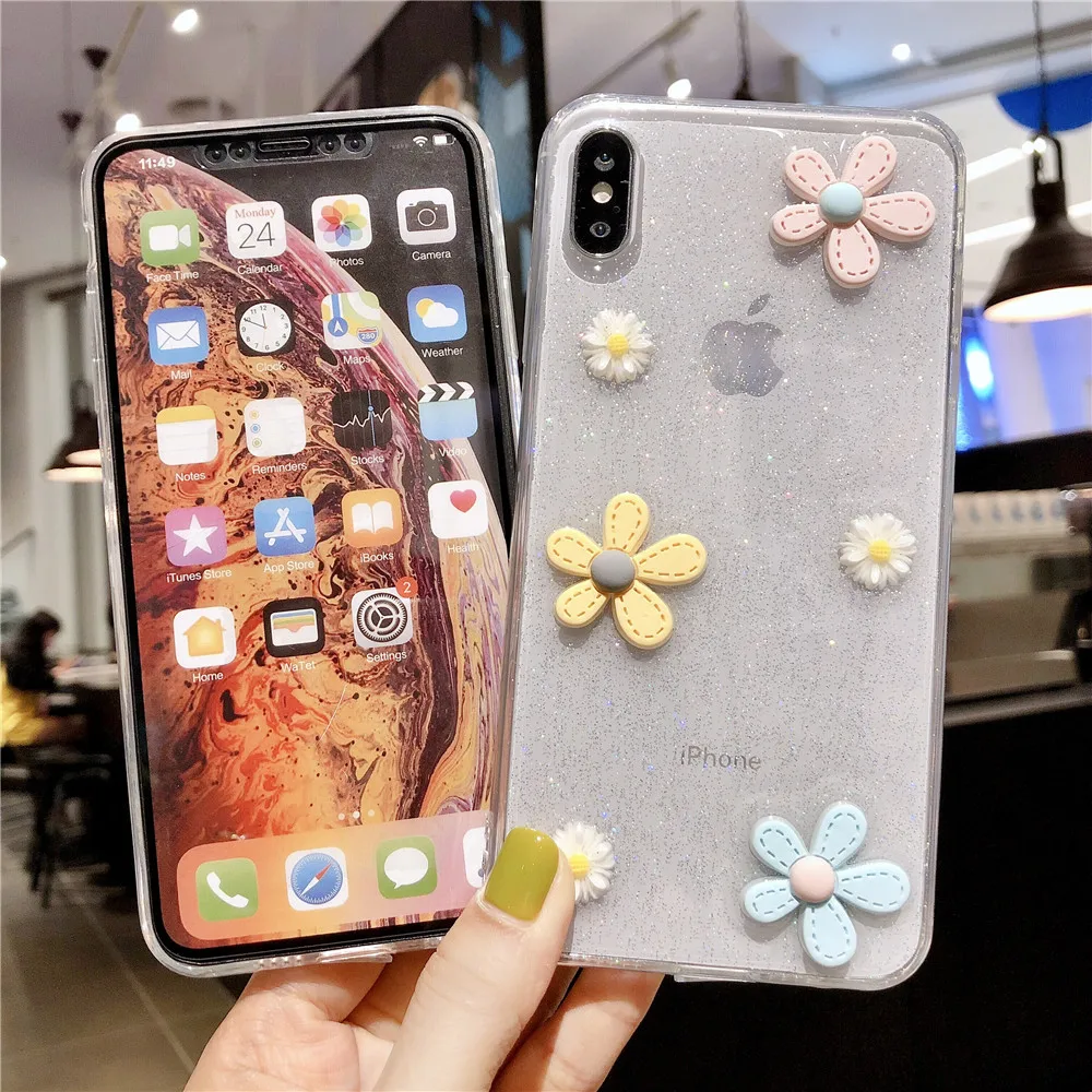 Милый прозрачный чехол для телефона с цветами iPhone 11 Pro 7 XR 6 6s 8 Plus X XS Max мягкая