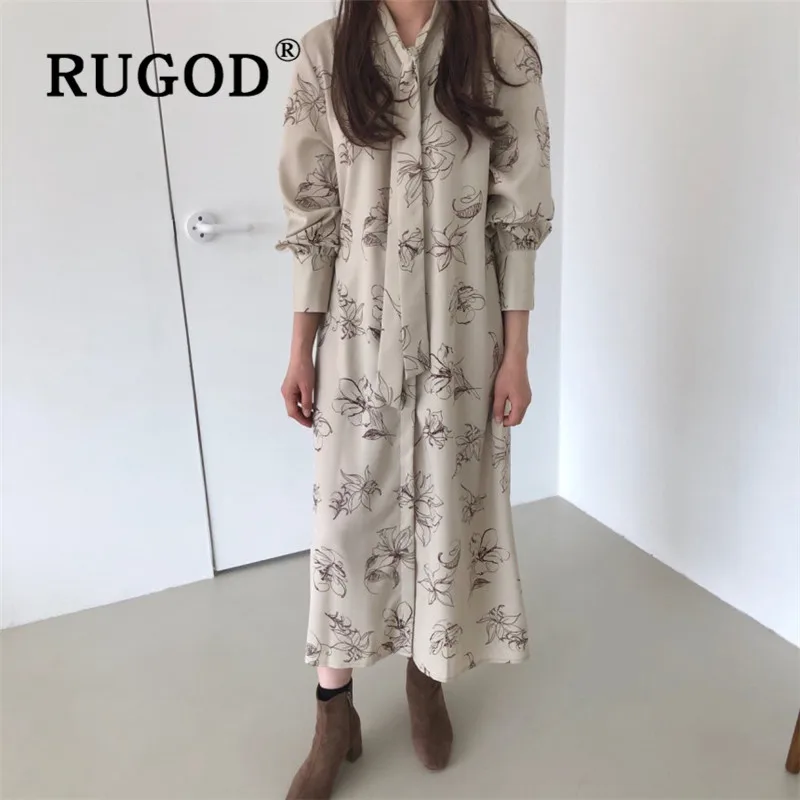 Женское винтажное платье RUGOD длинное с цветочным принтом на шнуровке воротником