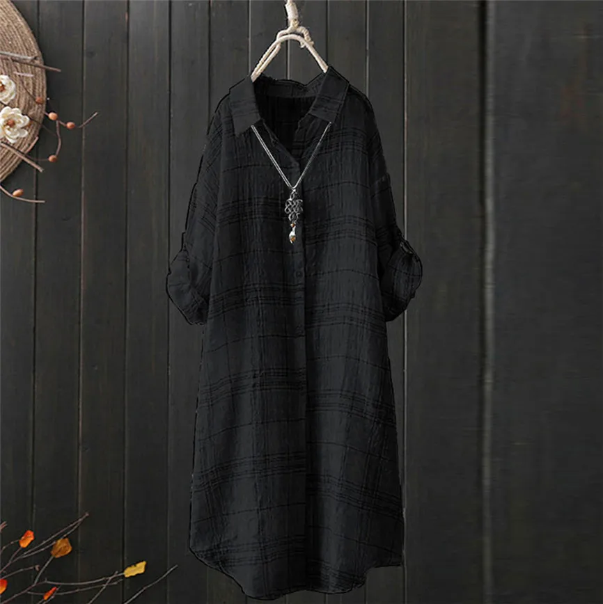 Женская рубашка с воротником Повседневная в клетку полоску длинным рукавом топы