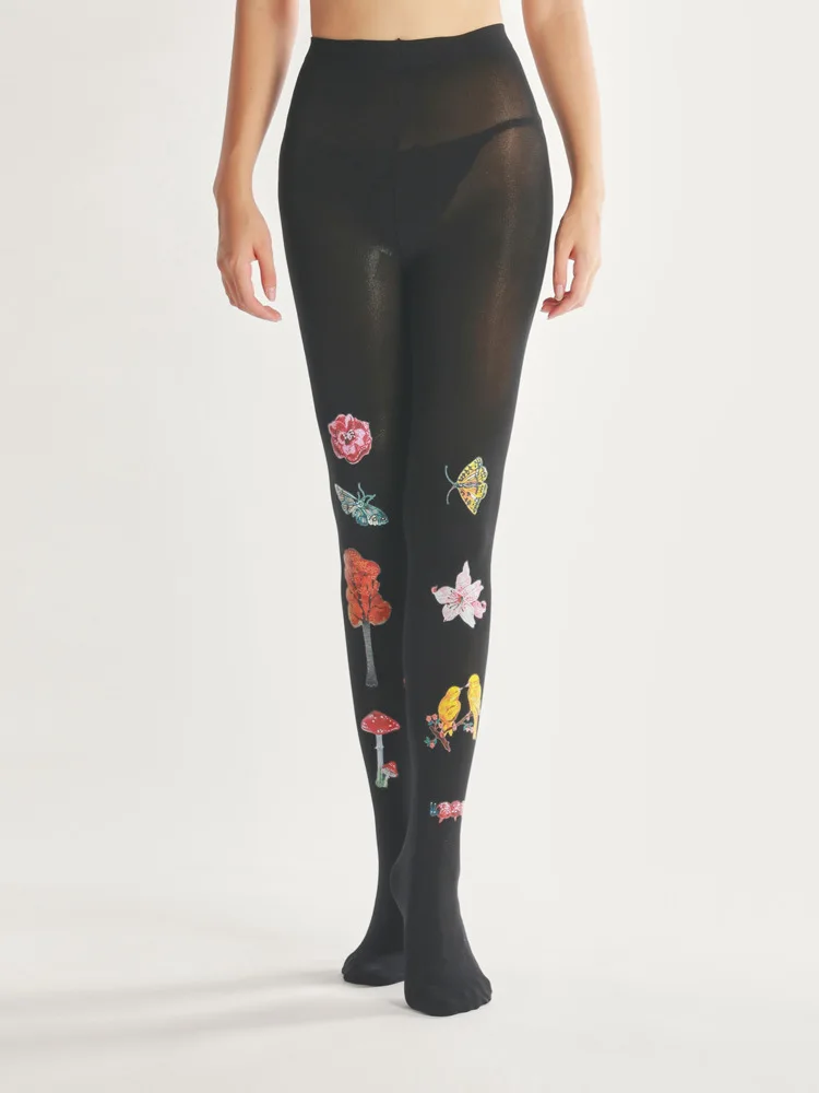 Цветочный элемент дизайн колготки бархат 1200D толщина женские черные плотные
