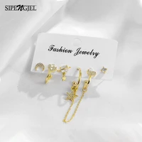 sipengjel fashion 6 pcs set long chain earrings cute moon star small hoop earings for women jewelry accessories 2021