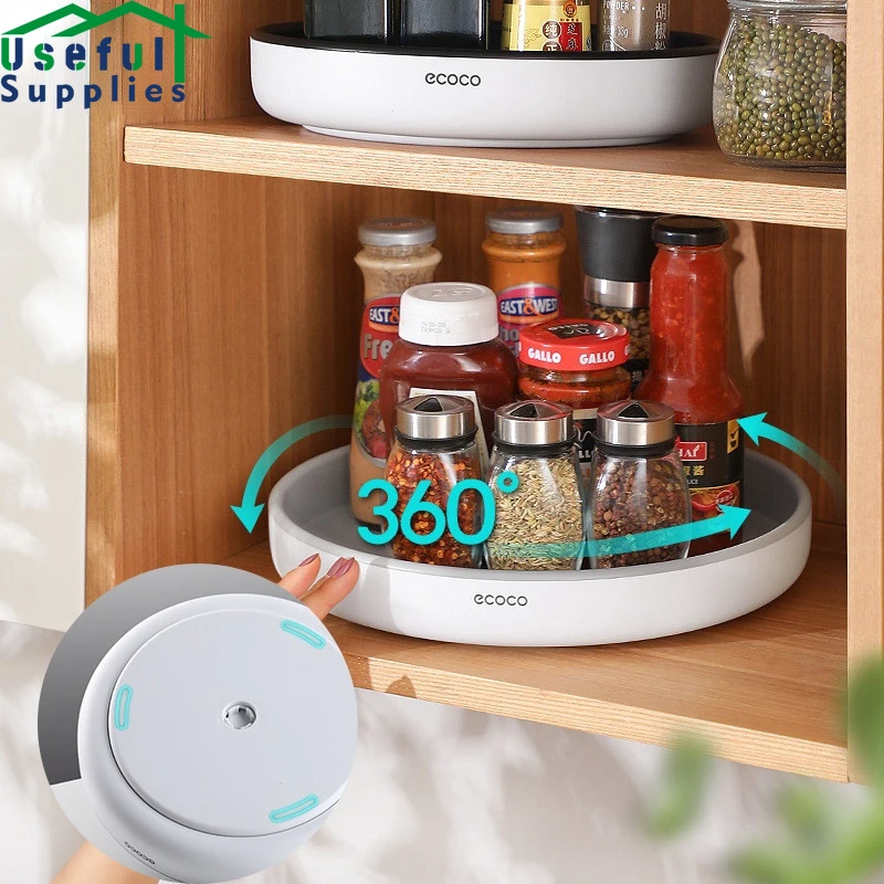 ecoco rotating spices storage rack kitchen shelves pantry organizer kitchen small items holder plastic containers for cabinets free global shipping